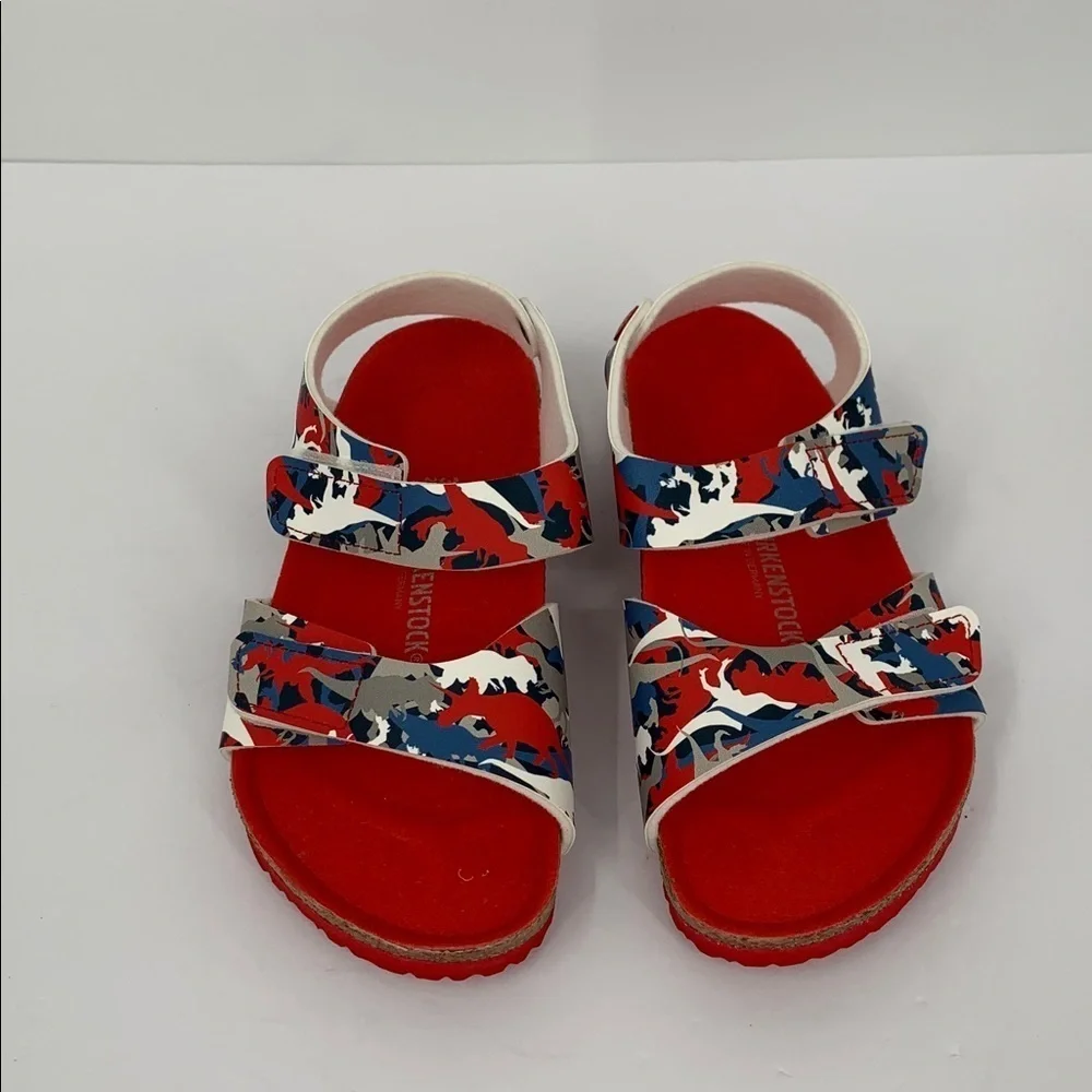 Birkenstock Palu sandals back strap adjustable boys Dino Camo red blue new 33 2